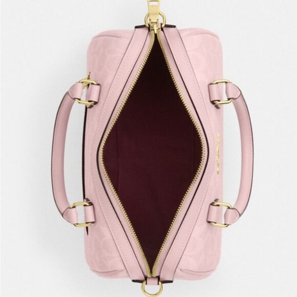 Coach Rowan Satchel Bag In Signature Canvas Powder/Pink - Picture 11 of 12